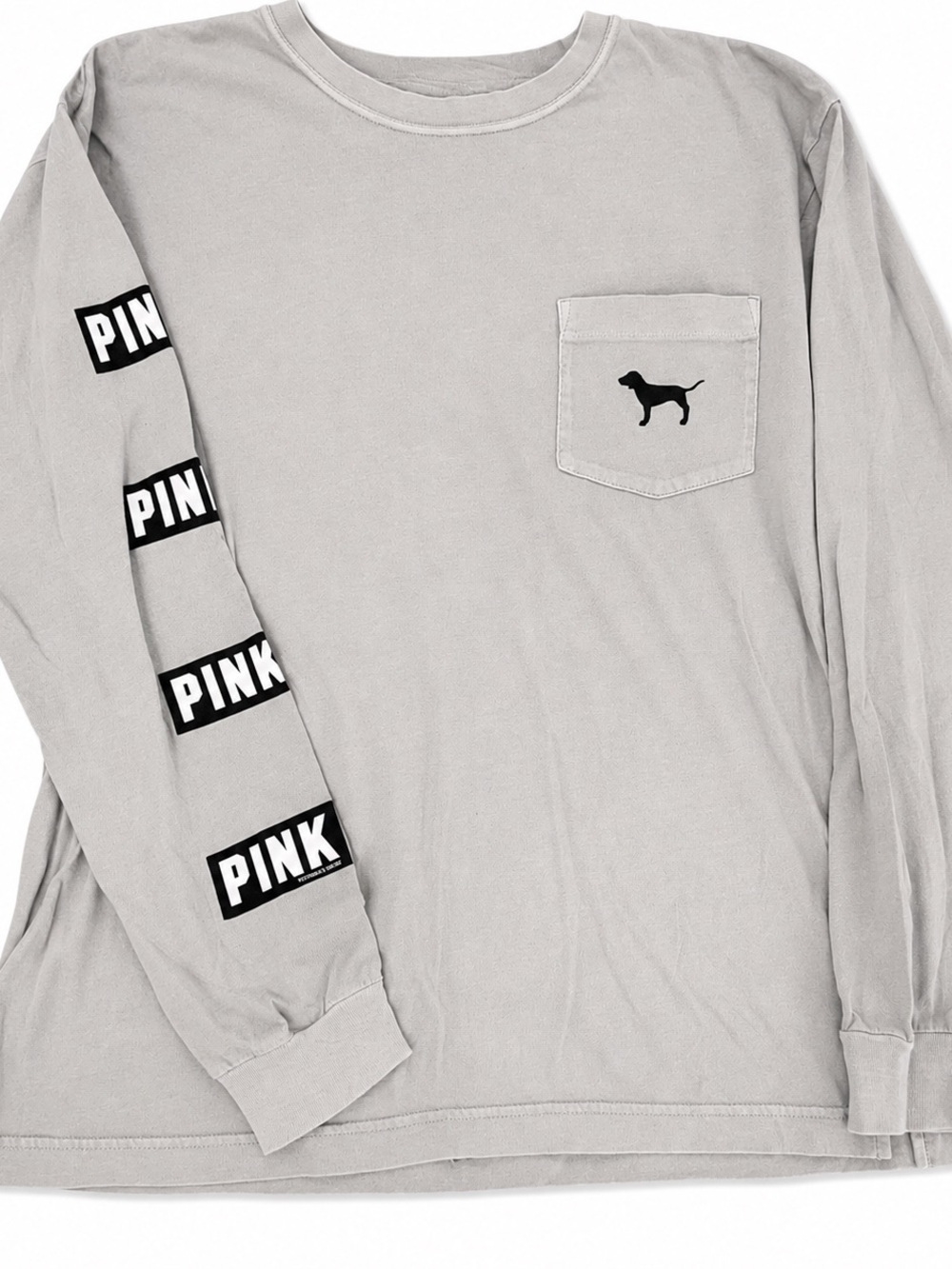 PINK Victoria's Secret Light Gray Long Sleeve Pocket Tee with Logo Sleeve